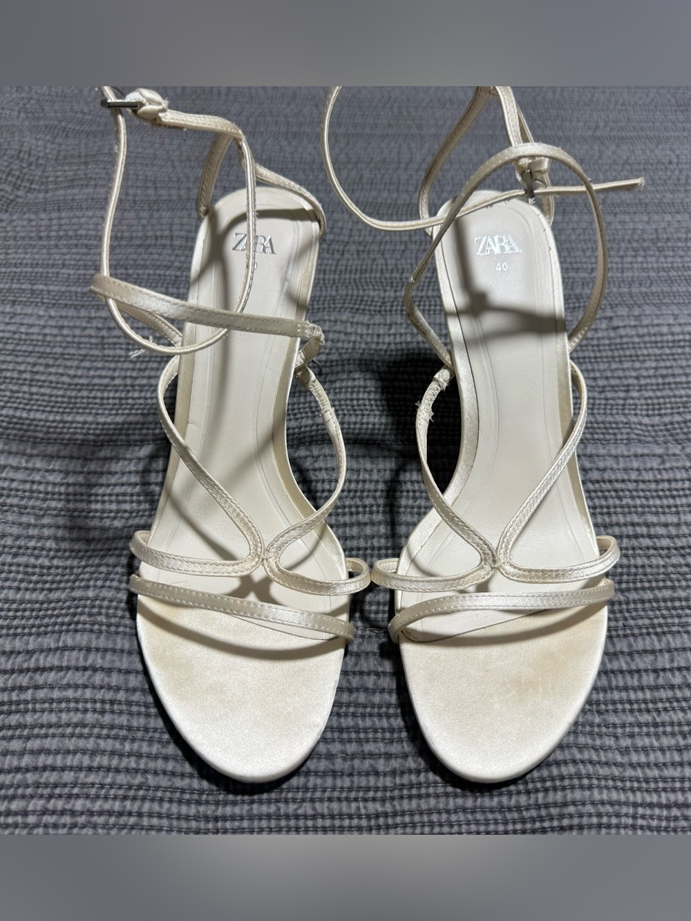 Zara Metallic Cream Lace-Up Strappy Heels